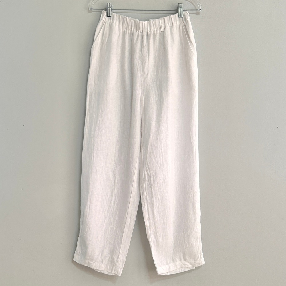 Quince 100% European Linen Pants S White Pull On Cropped Ankle Pockets